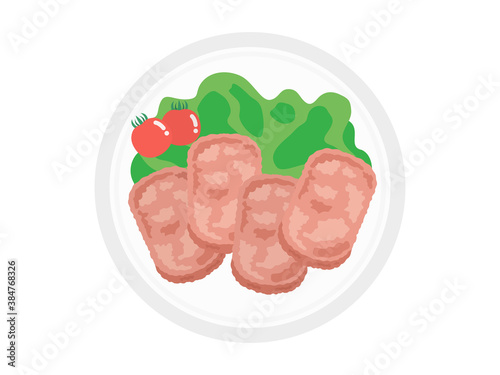 皿に盛られたランチョンミートのイラスト