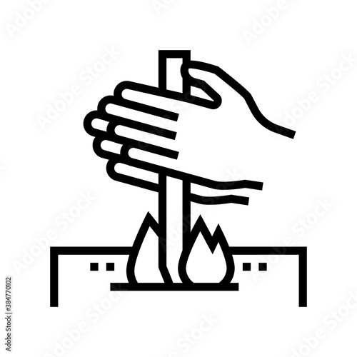 making fire by friction line icon vector. making fire by friction sign. isolated contour symbol black illustration