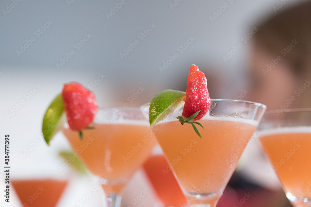 Bright Cocktails with Strawberries at a Reception Bright Cocktails with Strawberries at a Reception