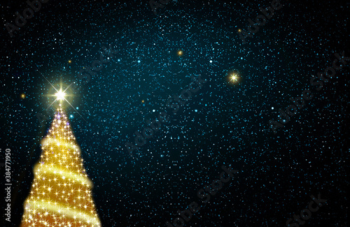 Christmas tree isolated on blue stars sky. Christmas background. © Swetlana Wall
