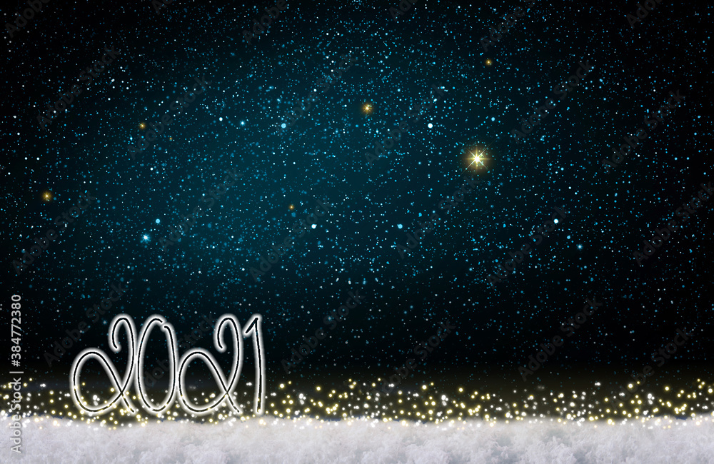 New Year 2021 background.Christmas blue abstract stars sky.