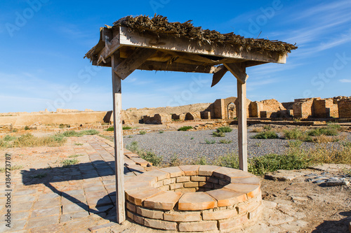 restored well in ruins of ancient city Sauran near Turkistan, Kazakhstan one of the Silk road trade spots photo