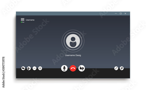 Video chat user interface. Video call icons background. Grey window overlay. Isolated on white background. Vector illustration.