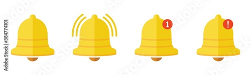 Notification bell icon isolated on white background. ringing bell and notification for clock and smartphone, alarm alert, vector Illustration
