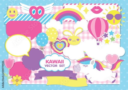 Cute kawaii elements vector set for scrapbook or girly artwork.
