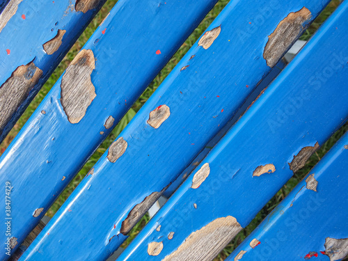 Top view of aged blue weathered wooden background 