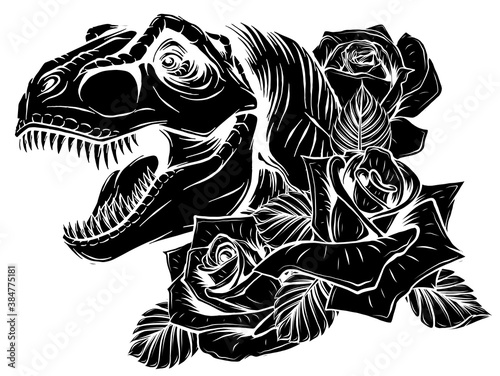 dinosaurus tyrannosaurus rex head black silhouette art vector illustration design