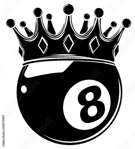 Eight Ball Pool Crown vector illustration design black silhouette
