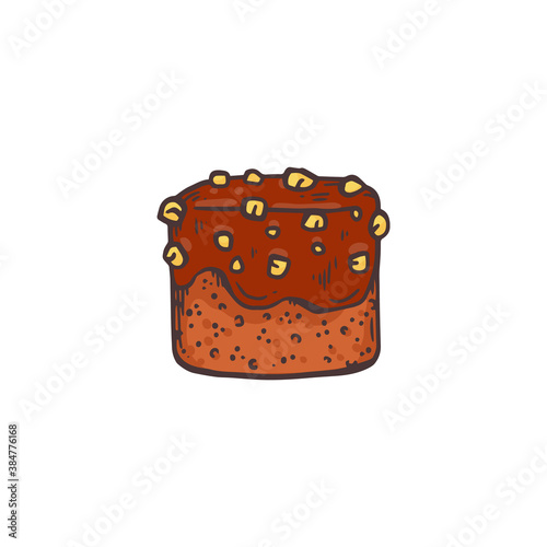 Chocolate cake with fondant and decoration sketch vector illustration isolated.