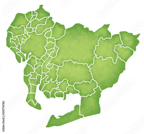 愛知県の境界線入り地図