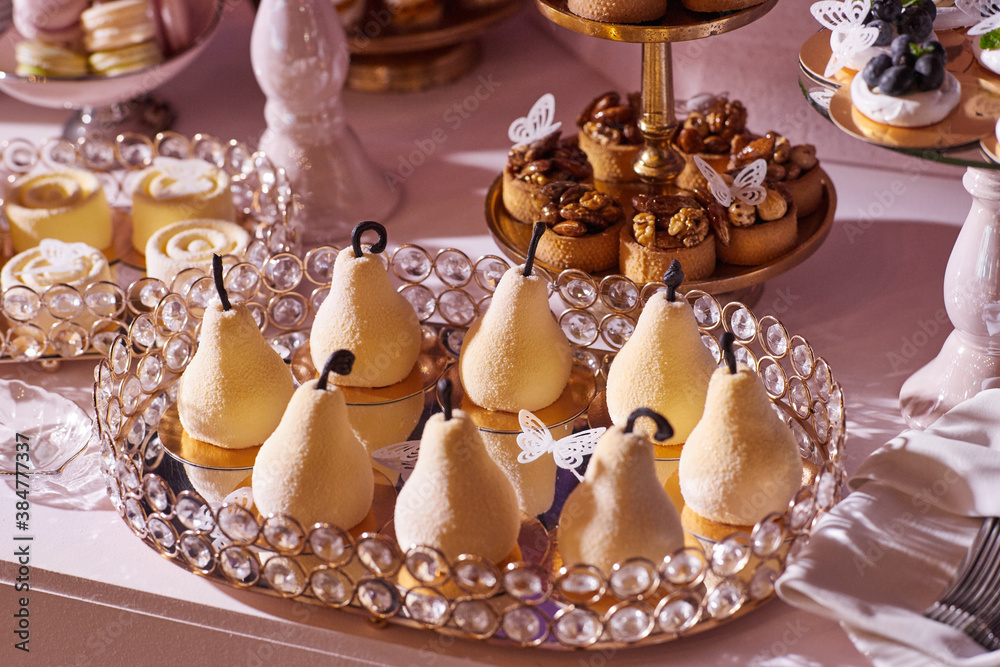 Delicious candy bar. Table with sweets, candies, dessert Delicious candy bar. Table with sweets, candies, dessert
