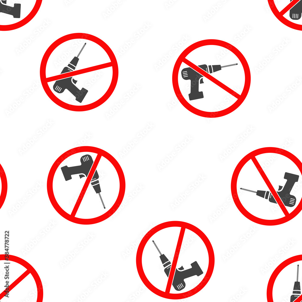 Vector icon prohibiting drilling. No drill icon seamless pattern on a white background. Vector icon prohibiting drilling. No drill icon seamless pattern on a white background.