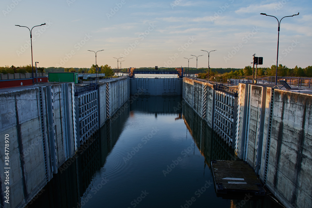 Waterworks Čunovo ,, vodne dielo čunovo,, lock chamber on Danube river, Slovakia, Europe