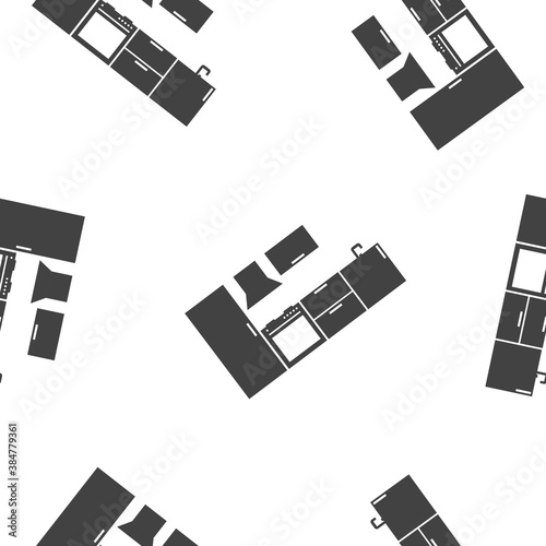 Vector kitchen room icon seamless pattern on a white background.