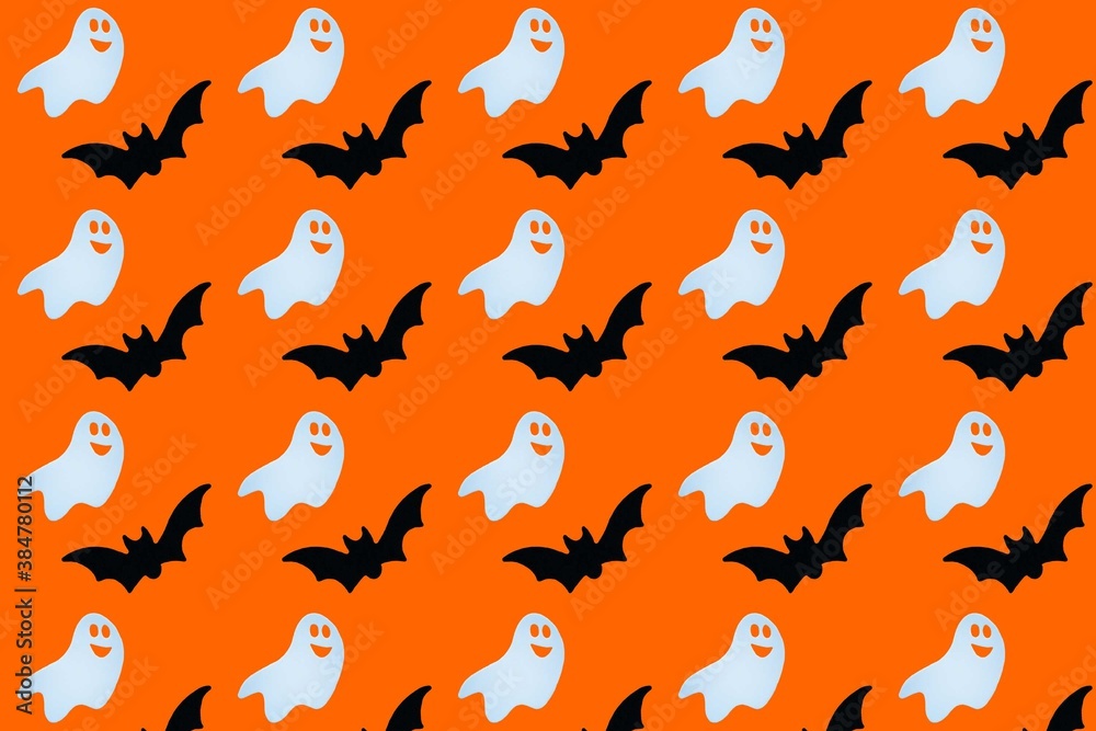 
Halloween background of bats and ghosts. Seamless pattern.