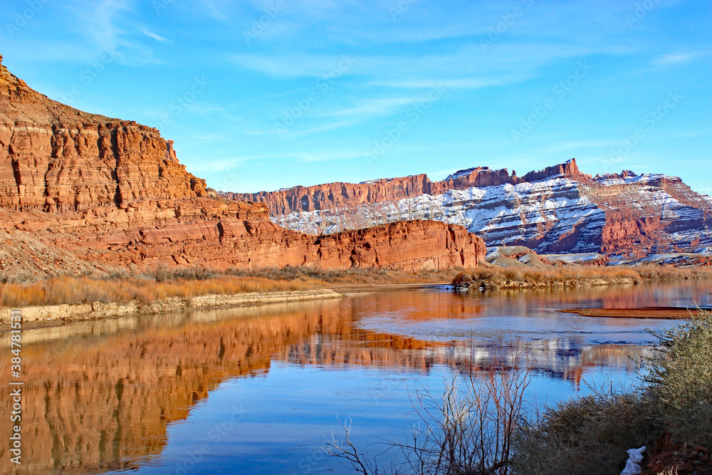 Reflections in the Colorado River, Utah in winter