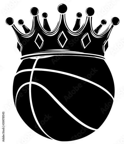black silhouette King basket ball in a cartoon chair vector illustration