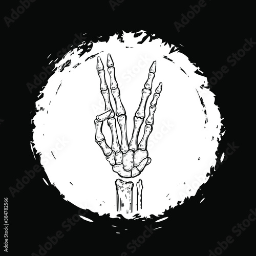 Cuadro en lienzo Vector Black and White Spock Skeleton Hand Illustration