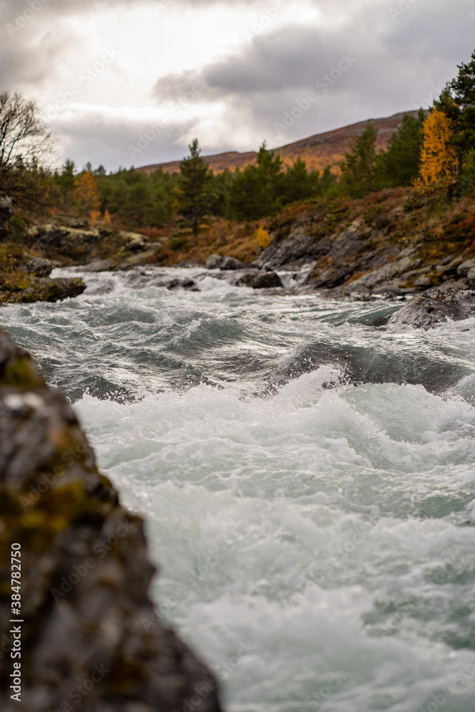 Vertical shot of wild river in Norway