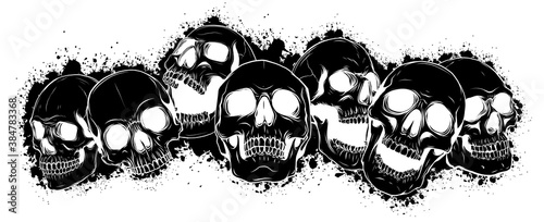 black silhouette vector skull and crossbones. human skulls and bones with shallow depth of field photo
