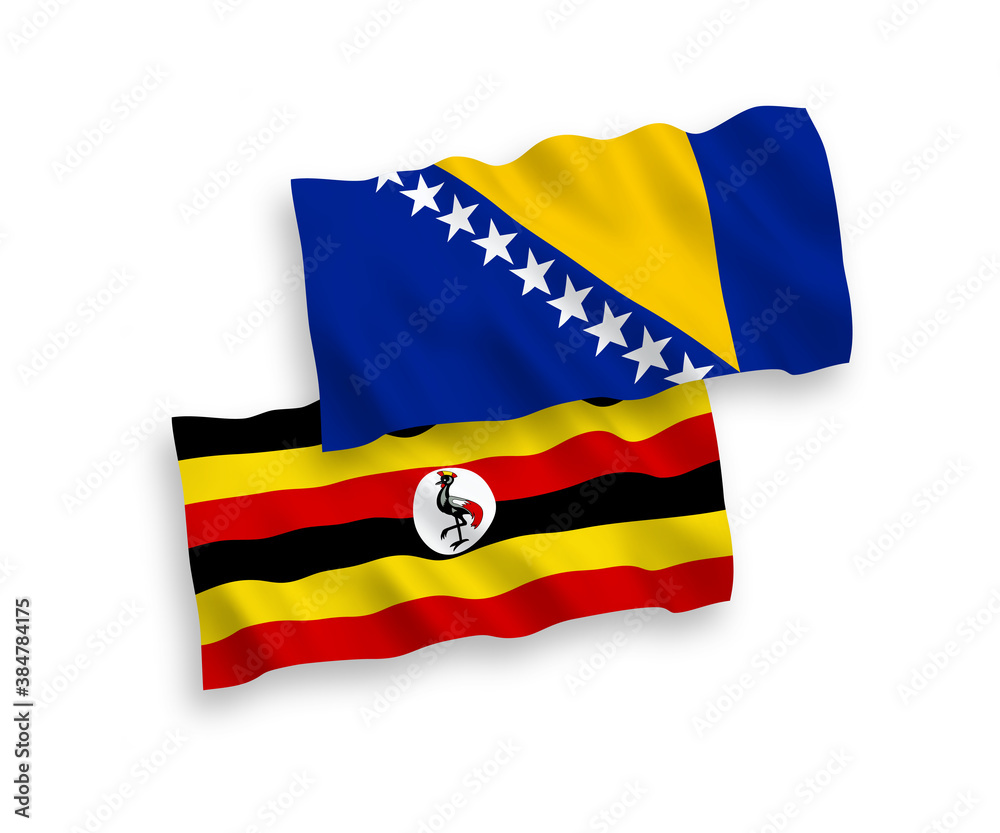 Fototapeta premium Flags of Bosnia and Herzegovina and Uganda on a white background