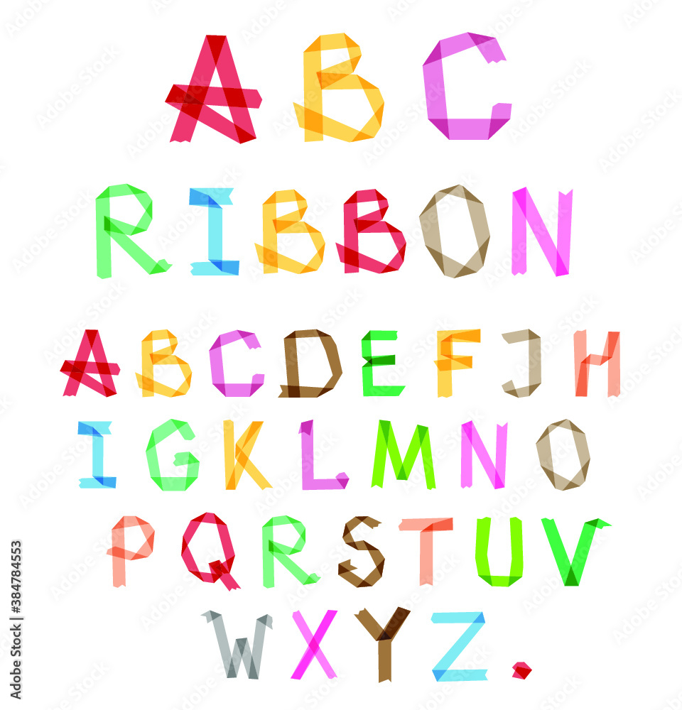 Colorful ribbon style creative alphabet letters. 