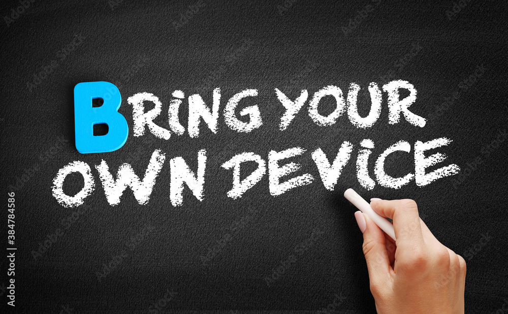 Fototapeta premium Bring your own device text on blackboard