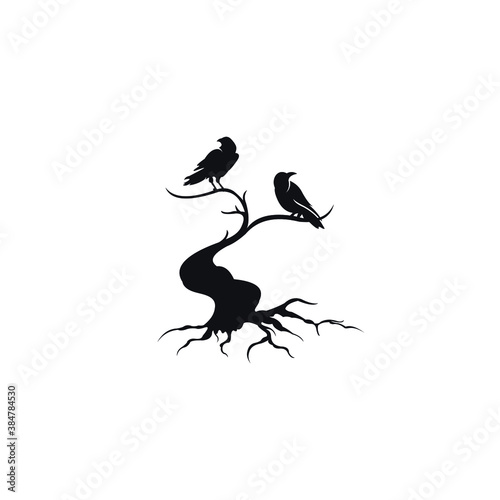 raven crow tree logo vector icon