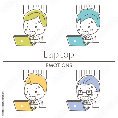 ノートパソコンと落ち込む男性のイラスト