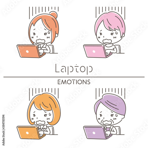 ノートパソコンと落ち込む女性のイラスト