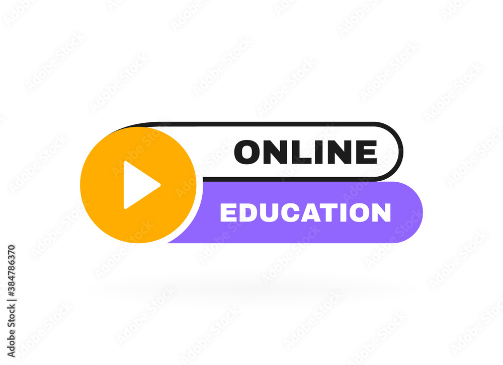 Online Education badge with play button emblem. Logo design. Vector illustration Online Education badge with play button emblem. Logo design. Vector illustration