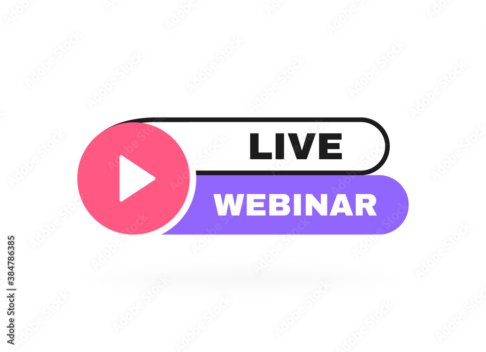 Live Webinar badge with play button emblem. Logo design. Vector illustration Live Webinar badge with play button emblem. Logo design. Vector illustration