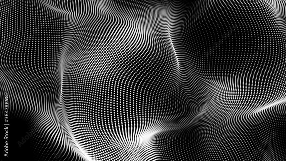 Dot white black wave technology texture background. Abstract big data digital concept. 3d rendering.