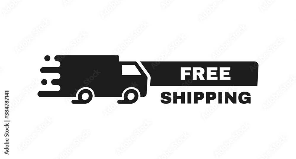 Free shipping badge with truck. Banner template design for shipping, delivery and moving company. Modern vector illustration