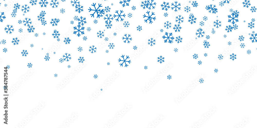 Falling blue snowflakes on white background. Christmas snow. Vector illustration Falling blue snowflakes on white background. Christmas snow. Vector illustration