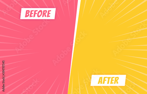 Before and after background template. Two color retro background with halftone corners for comparison. Vector illustration