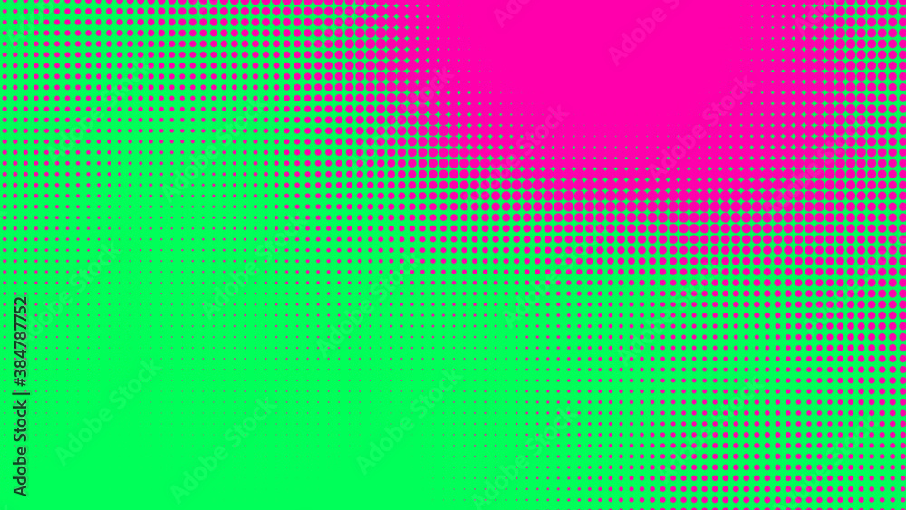 Dots halftone green pink color pattern gradient texture with technology digital background. Pop art comics with nature graphic design.