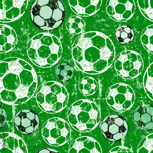 Soccer or football seamless backgrond, grunge style soccer balls seamless pattern