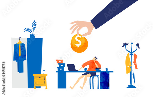 Self isolation, self employed person stack at home and dreaming to earn money. 