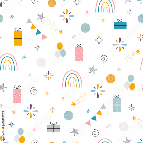 Seamless pattern Celebration background Birthday or New Year's party Hand drawn design in cartoon style Used for printing, wallpaper, textiles Vector illustration © TEe Du