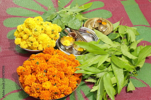 colorful flowers stacked up to create bathukamma, a specific hindu god worshiped in south india photo