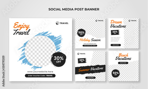 Holiday travel square banner for social media post template