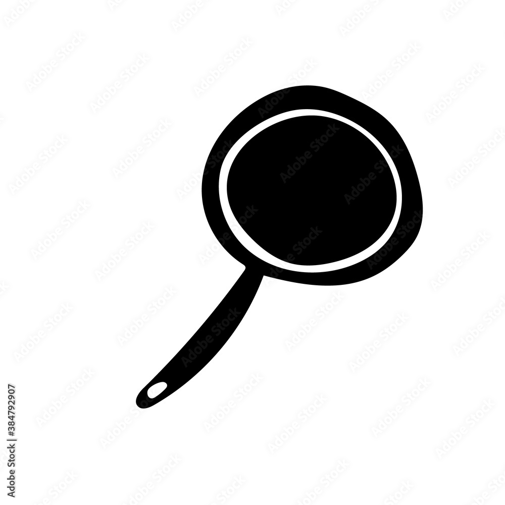 Hand drawn icon of black pan in cartoon minimal style. Vector illustration