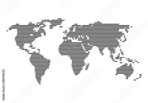 Vector World map with horizontal black lines/ Vector World map with horizontal black stripes