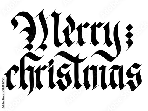 Hand lettering Merry christmas gothic style. Vector isolated for print, design, blank.