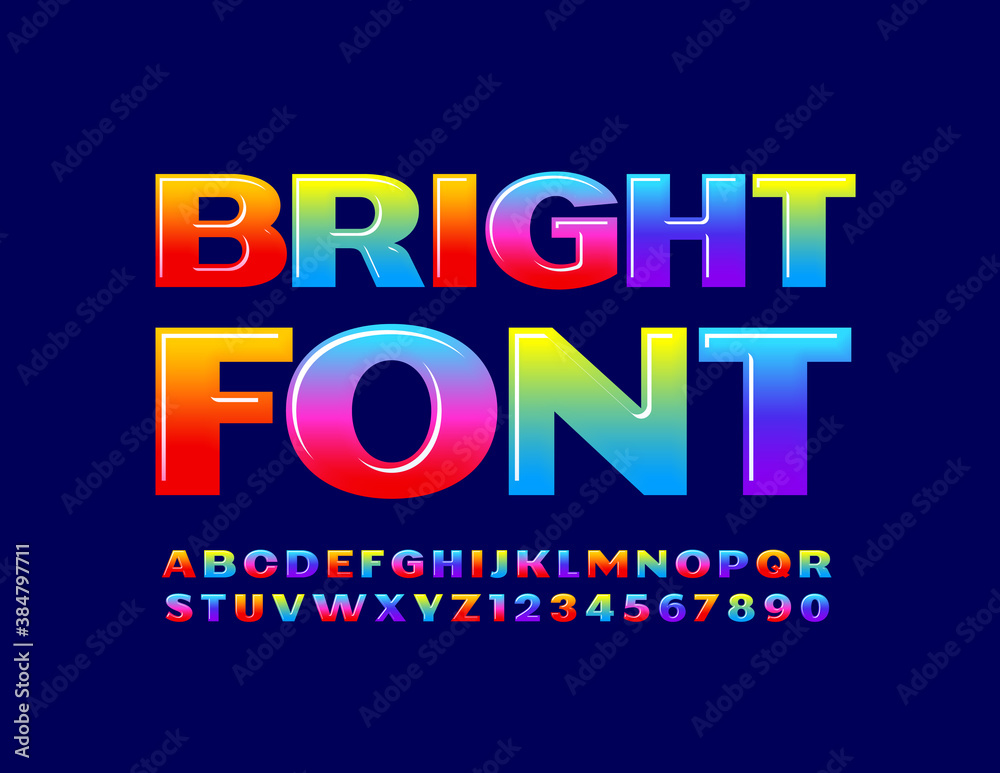 Fototapeta premium Vector Bright Font. Gradient color Alphabet. Creative design Letters and Numbers set