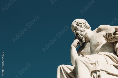 Statue of the ancient Greek philosopher Socrates in Athens, Greece, October 9 2020. photo