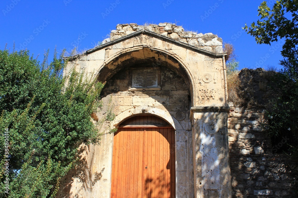 Ruins of the Doorway or Gate of the Medrese, originally a Muslim theological school founded in 1721 in Athens, Greece.