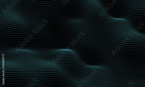 Particle wave background. Abstract dynamic mesh. Big data technology. Vector grid illustration.