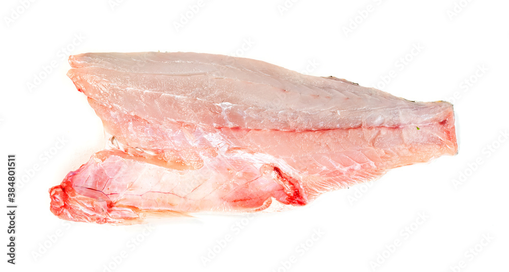 barramundi or seabass fish sliced isolated on white background